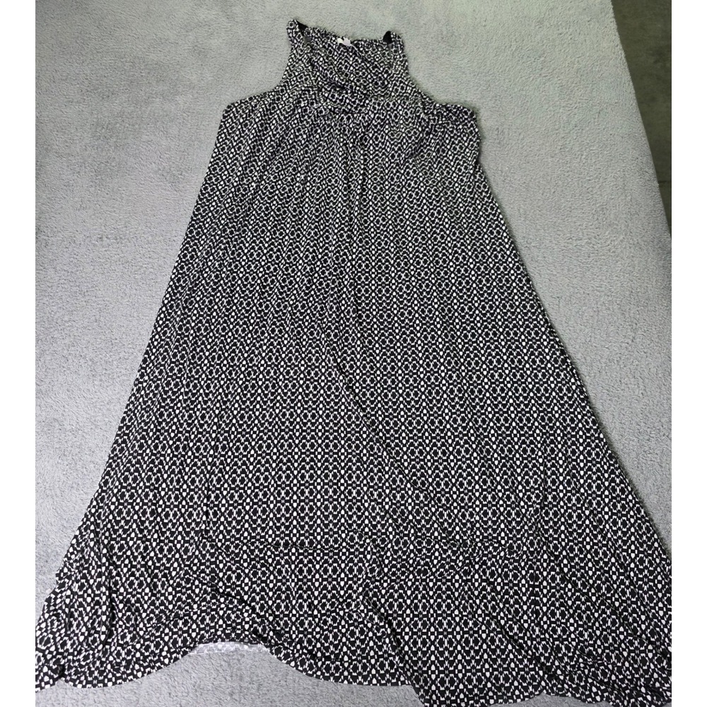 Anne Klein Womens 2X Maxi Dress Black White Geometric Lace-up Sleeveless 5827